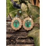 18CT GOLD COLOMBIAN EMERALD & DIAMOND EARRINGS