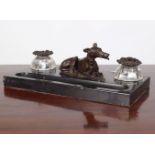 19TH-CENTURY BRONZE AND MARBLE PEN AND INK STAND