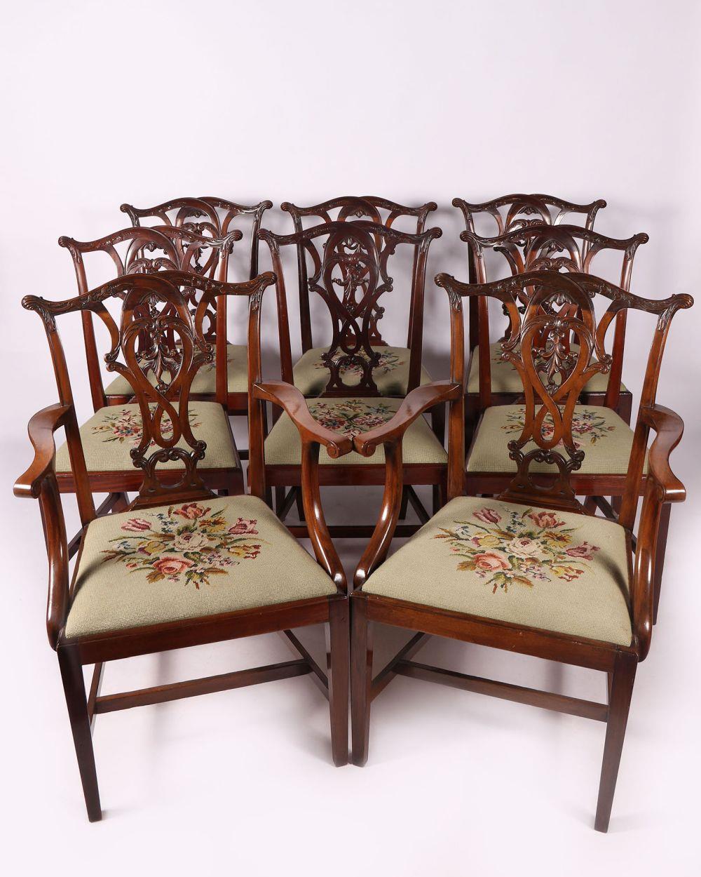 8 19TH-CENTURY CHIPPENDALE STYLE DINING CHAIRS - Image 2 of 6