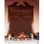 LARGE EDWARDIAN WALNUT FRAMED OVERMANTLE MIRROR