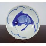 CHINESE QING BLUE AND WHITE CARP DISH