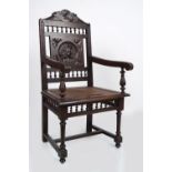 19TH-CENTURY OAK ARMORIAL ARMCHAIR