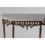 BRASS AND MARBLE CONSOLE TABLE AND MIRROR
