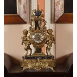 LARGE BRASS AND MARBLE MANTLE CLOCK