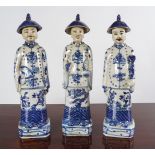 THREE CHINESE BLUE AND WHITE FIGURES