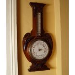 EDWARDIAN OAK ANEROID BAROMETER