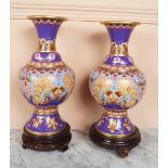 PAIR OF CLOISONNE ENAMELLED VASES