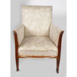 EDWARDIAN MAHOGANY AND UPHOLSTERED ARMCHAIR