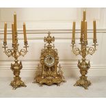 3 PIECE BRASS CLOCK GARNITURE