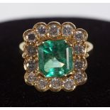 18 CT GOLD, EMERALD AND DIAMOND RING