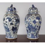 PAIR OF LARGE CHINESE BLUE AND WHITE URNS