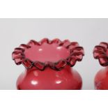 PAIR OF MARY GREGORY CRANBERRY GLASS VASES