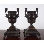 PAIR OF 19TH-CENTURY BRONZE URNS