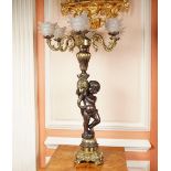 PAIR OF LARGE BRONZE AND BRASS CANDELABRAS