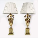 PAIR OF LARGE NEO-CLASSICAL BRASS TABLE LAMPS