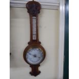 19thC carved oak aneroid barometer