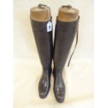 Pair black leather ladies horse riding boots and wooden trees - Slade of Cheltenham,