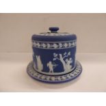 Wedgwood blue and white Jasper cheese dome on stand (8 1/2" tall)