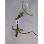 Victorian brass adjustable wall lamp with cut glass shade