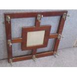 Early 20thC mahogany hall mirror with hat and coat hooks