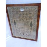 Needlework sampler - Anne Lines 1847 (12"x 16") in modern frame