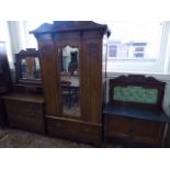 Art nouveau mahogany 3 piece bedroom suite - wardrobe,