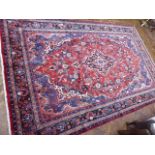 Red ground persian sarouk traditional floral village carpet (3.