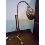 Early 20thC 'Bestlite ' brass adjustable tripod reading/desk lamp with clam shape shade