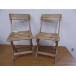 Pair childrens slatted folding chairs