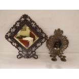 Art nouveau mirrored sconce and cast iron frame mirror (2)