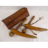 Early 20thC leather cased boot pullers, horns etc.