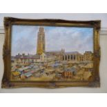 Oil on canvas 'Boston Stump' signed Ginnell in gilt frame (34"x 24")