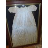 Victorian linen and lace christening gown in glazed oak frame (42"x 31")