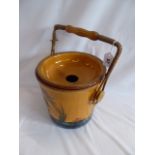 Torquay pottery bamboo handled pail or crock with kingfisher design.