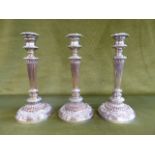 Silver plated on copper candlesticks - 11" tall (3)