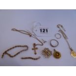 9ct gold St Christopher, crucifix necklace, earrings, broken chain etc (8.