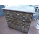 Mid 20thC oak 6 drawer plan chest - (37"W x 28"D x 34"H)