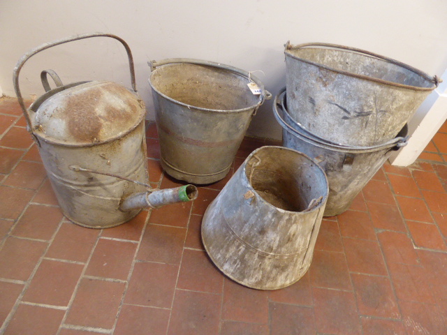 Galvanised watering can, buckets etc.