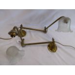 Pair victorian brass adjustable swivel arm wall lights with glass shades