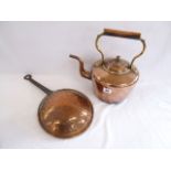 19thC steel handled copper colander and copper kettle (2)