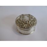 Circular silver top velvet lined ring box - B'ham 1983