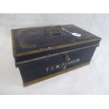 Toleware deed box - Milners with key