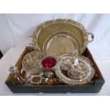 Silver plated fruit basket, trays, etc.