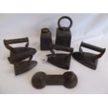 14lb and 7lb cast iron weights, flat irons etc.