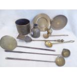 Middle Eastern brass - long handled ladles, trays, jardiniere etc.
