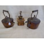 19thC large copper kettles and a coffee grinder (3)