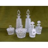 Hobnail cut glass decanters and jars (6)