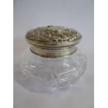 Embossed silver top cut glass powder jar - B'ham 1984