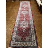 Red ground full pile Turkish medallion design runner (4m x 1m)