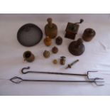 Kitchenalia - fruitwood butter presses, coffee grinder, wrought iron toasting forks etc.